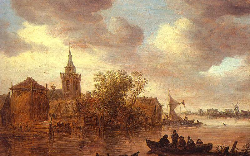 Jan van  Goyen A Church and a Farm on the Bank of a River oil painting image